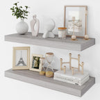 24 Inch Floating Shelves, 9.3" Deep Floating Shelf Wall Mounted, 24" Wall Shelves, Rustic Deep Bookshelf, Large Display Shelves & Storage Shelves for Bedroom, Living Room, Gray, Set of 2