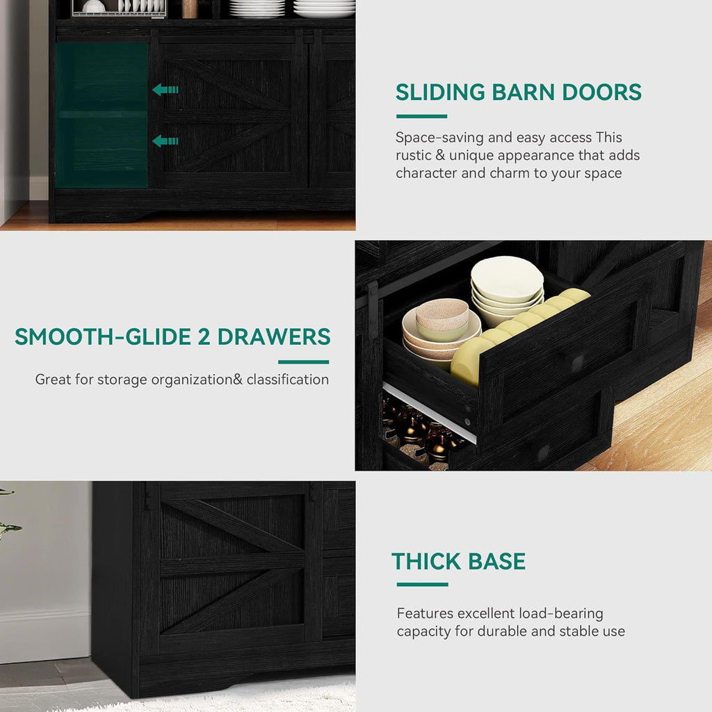 YITAHOME Buffet Cabinet with Drawers, 59" Large Sideboard Buffet Storage Cabinet with Shelves and Doors, Modern Farmhouse Coffee Bar Station Wood Kitchen Table for Kitchen, Dining Room, Black