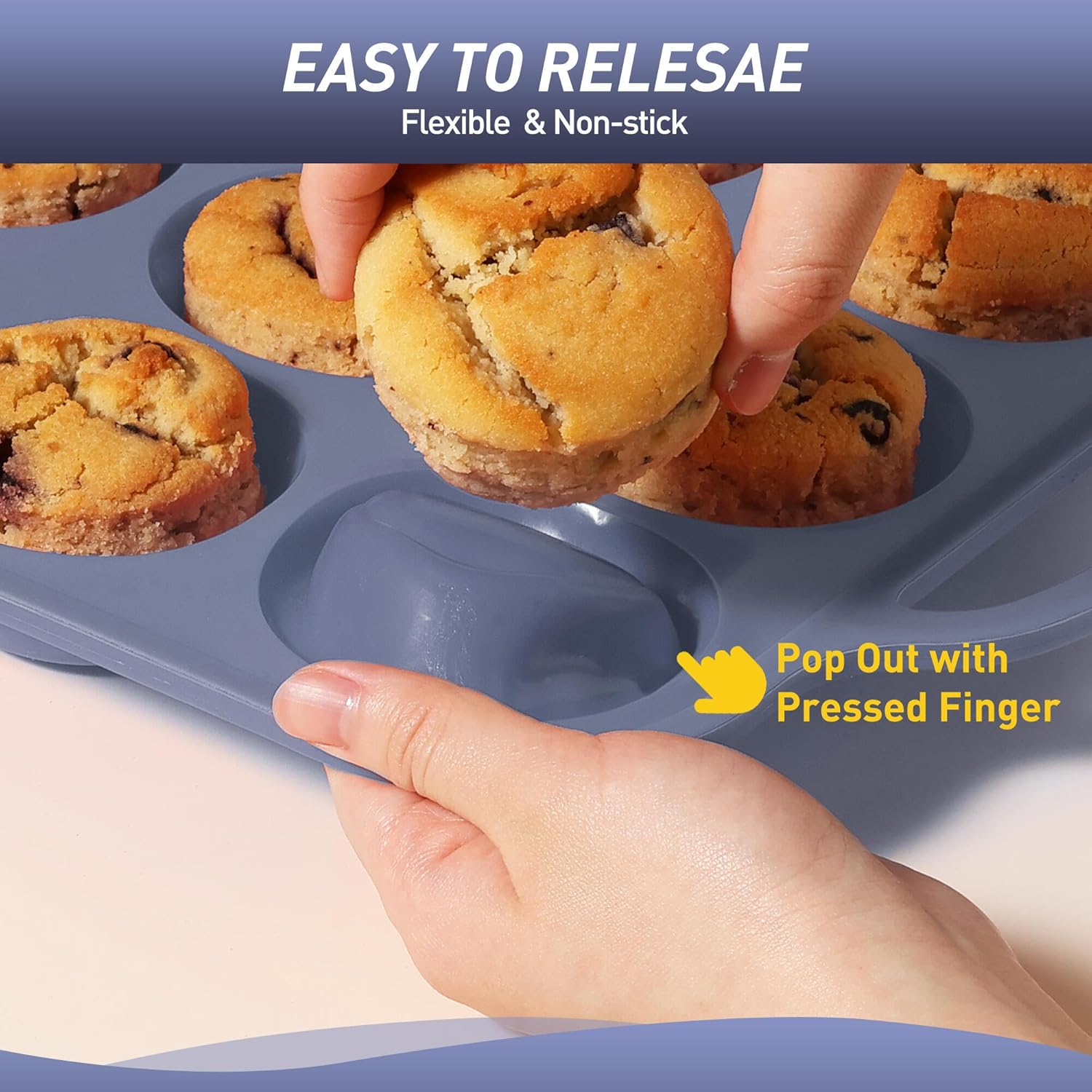 2 Packs 6 Cups Silicone Muffin Pan with Metal Reinforced Frame Jumbo Size Cupcake Pan Tray Egg Bites Silicone Circle Cookie Molds Extra Large Muffin Tin Tart Pans for Breakfast Sandwiches