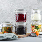 Folinstall 7 oz Glass Jars with Airtight Lids 12 Pcs, Small Mason Jars with Hinged Lids for Kitchen Storage, Canning and Pantry, Includes 3 Replacement Silicone Gaskets and Chalkboard Labels