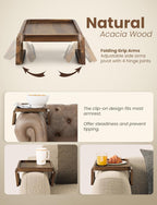 Tinamo Acacia Sofa Arm Tray, Rectangle Couch Armrest Table - Couch Accessories, Armchair Caddy, Clip on Tray for Home Sofa Living Room, Sofa Arm Table (Walnut, 13.75" D x 9.5" W x 1" H)