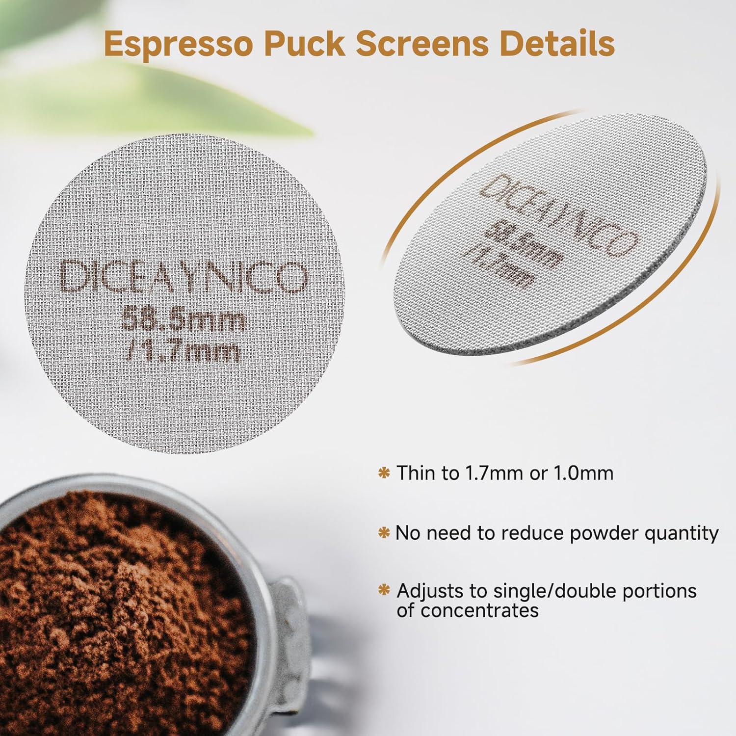 2 Pieces Espresso Puck Screen,Metal Coffee Filter,1.0mm & 1.7mm Thickness 150μm - 316 Stainless Steel,Reusable Barista Espresso Filters for Espresso 58.5mm Portafilter Filter Basket