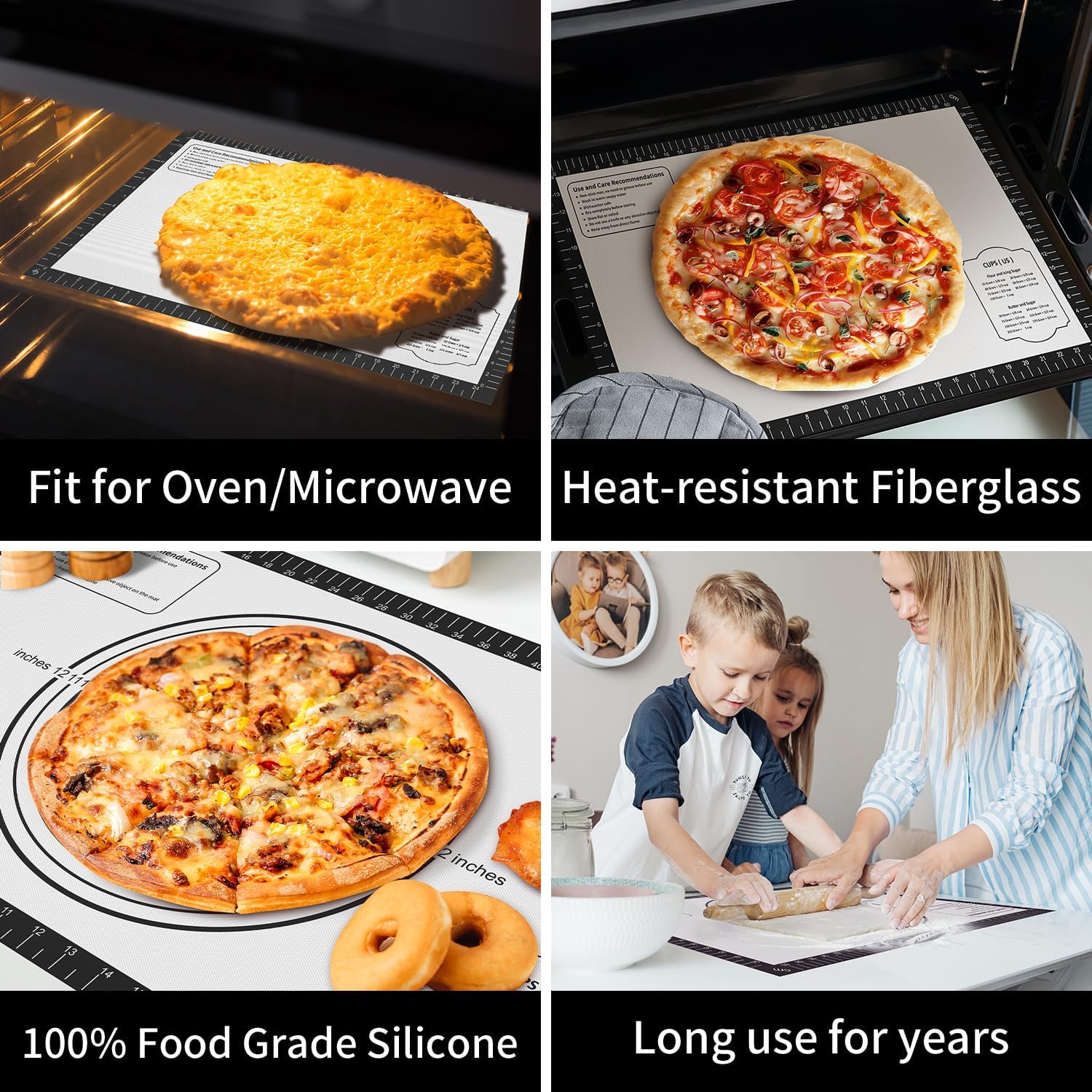 Non-stick Pastry Mat, Silicone Baking Mat with Measurement, Extra Large Silicone Mat for Baking Cookie Pie Bread Pizza Oven Reusable & Dishwasher Safe