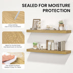 Floating Shelves for Wall, 40" W x 8" D x 1.5" H, Wooden Wall Mounted Display Shelves with Invisible Brackets for Living Room, Bedroom, Bathroom, Kitchen Decor and Storage, Set of 2, Oak