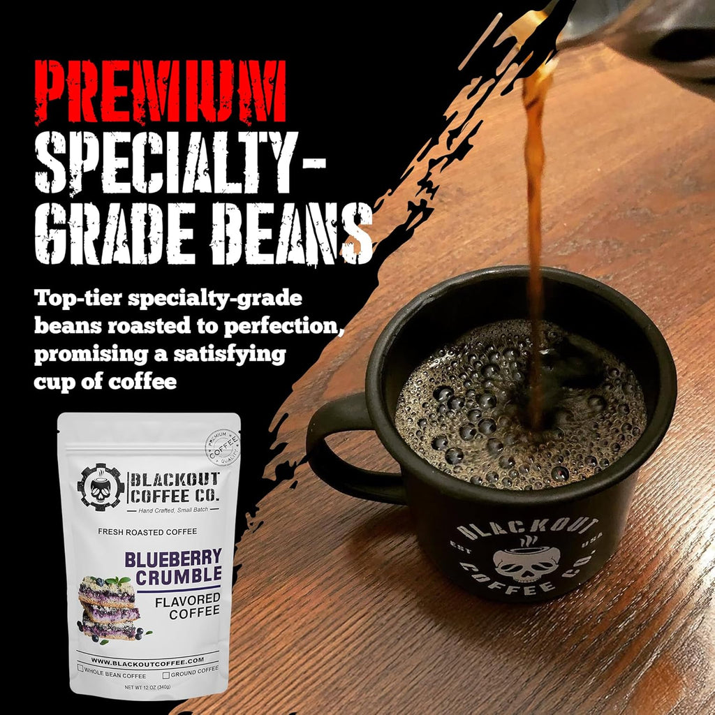 Blackout Coffee Blueberry Crumble Flavored Medium Roast - Freshly Roasted in the USA - 12 oz Ground Coffee Pouch