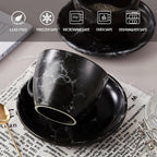 SIDUCAL Espresso Cups Set of 4,6 Ounce Ceramic Coffee Cups with Saucers,Porcelain Double Espresso Cup Set,Gift Box for Boyfriend Gift(Black)