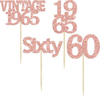 Gyufise 24Pcs 60th Birthday Cupcake Toppers Cheers to 60 Fabulous Sixty Cupcake Picks Vintage 1965 Decorations for 60th Birthday Wedding Anniversary Party Cake Decorations Supplies Rose Gold