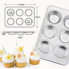 TeamFar 2 Packs Muffin Pan, Stainless Steel Muffin Cupcake Pan Tin Tray for Baking, for Mini Cakes/Tarts/Quiche, Healthy & Sturdy, Oven & Dishwasher Safe (6-Cup)