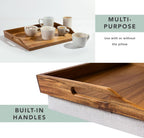 ROSSIE HOME Acacia Wood Bed Tray, Lap Desk - Set of Two - with Hyacinth Storage Basket - Natural - Fits up to 15.6 Inch Laptops - Style No. 70106