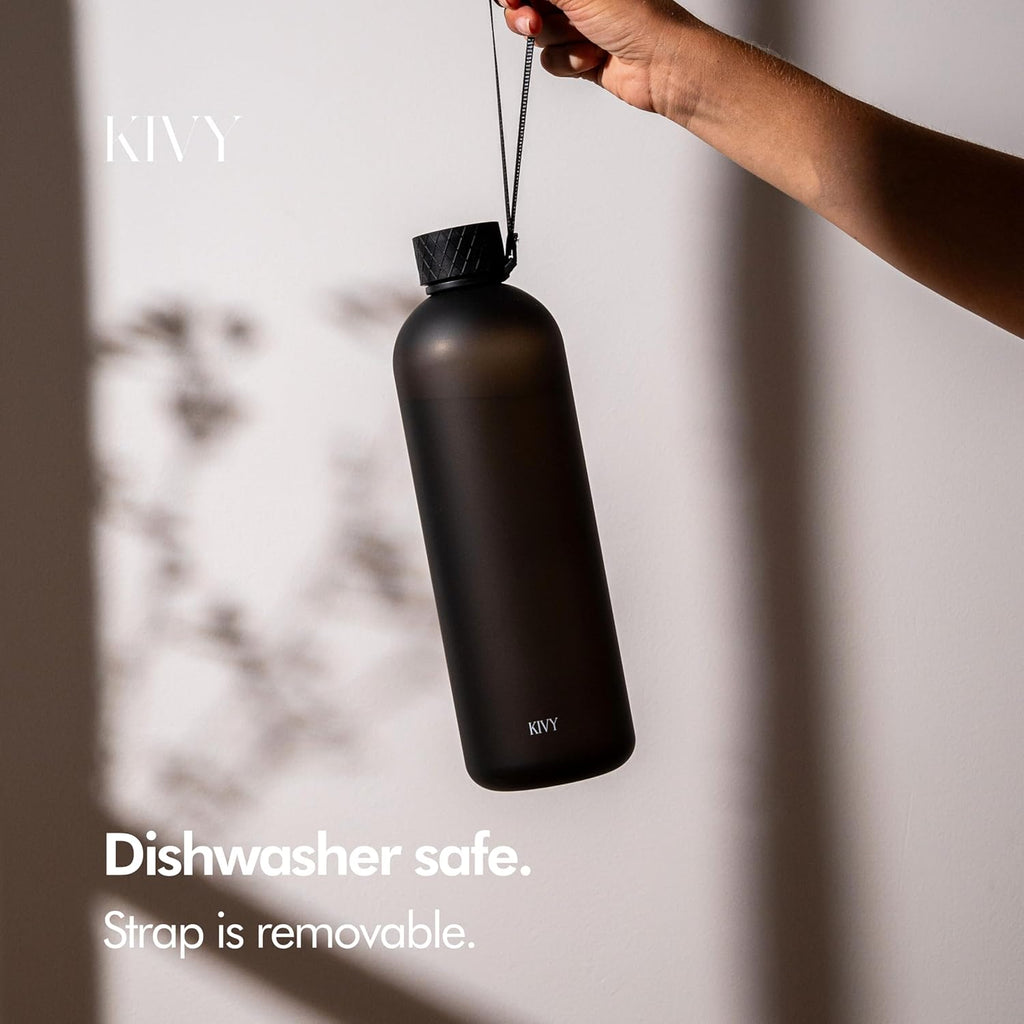 KIVY Slim Water Bottle 50oz [Lightweight & Shatterproof] - Reusable Tritan Water Bottle - Leak Proof Water Bottle for Women & Men - No Spill - Dishwasher Safe - Black
