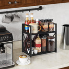 YINMIT Countertop Shelf Organizer,Coffee Bar Accessories,Spice Rack,Coffee Counter Shelf,2 Tier Coffee Organizer Station for Mugs,Cups,Cream,Syrup(Black, Medium)