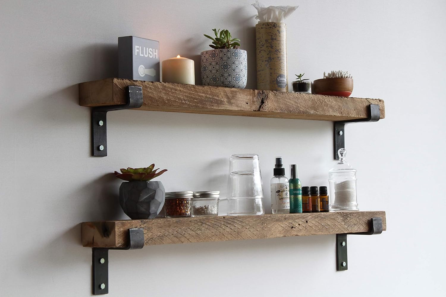 Urban Legacy Accent Shelves | Reclaimed Barn Plank | Set of 2 with Full Brackets (Natural 30" x 7" x 2")