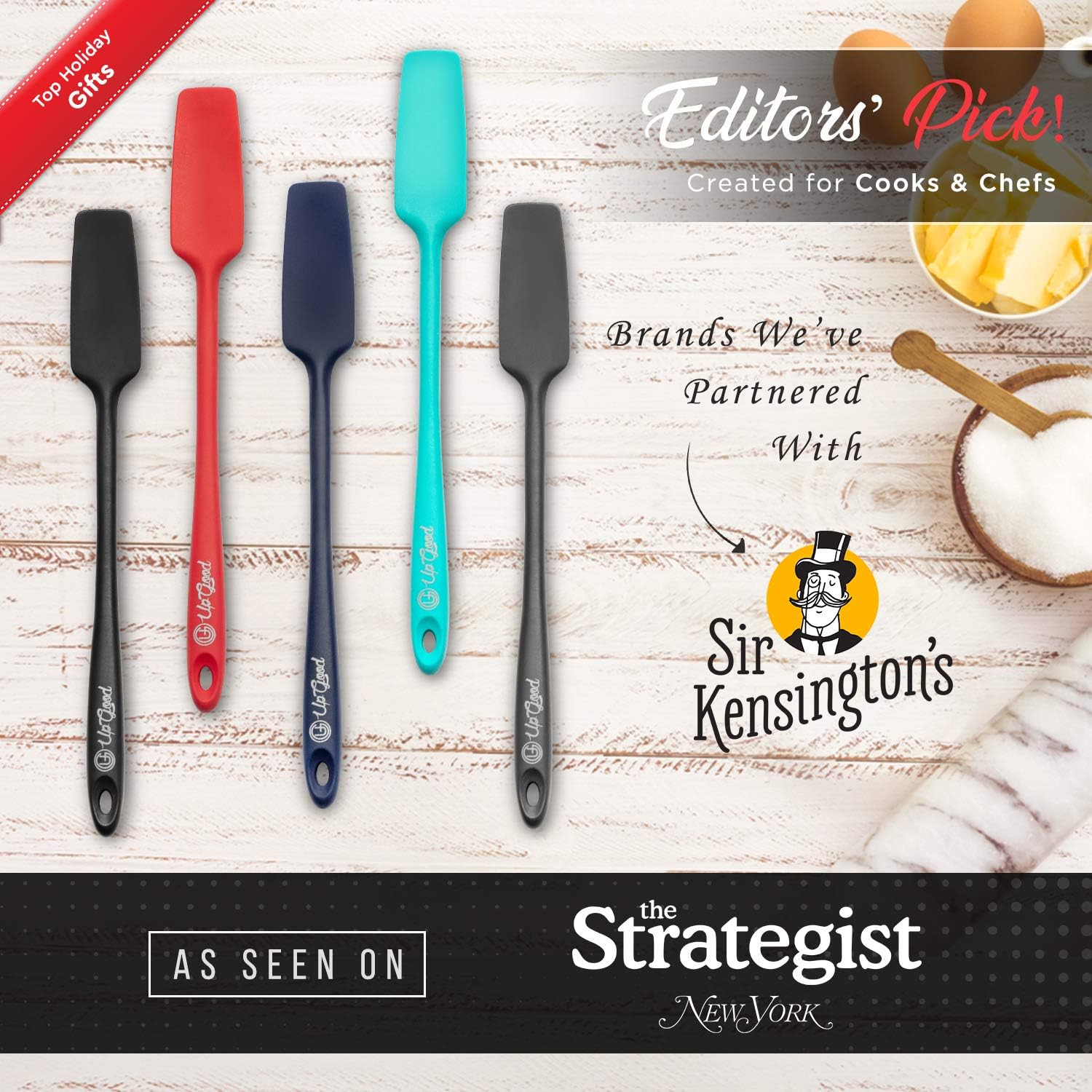 Silicone Jar Spatula | 600F Heat Resistant Non-Stick Rubber Scraper | Perfect for Jars, Smoothies, Blenders | One Piece Utensils | Durable Kitchen Cookware (UpGood Professional Spatulas, Grey)