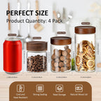 26 oz/850 ml Clear Glass Storage Canister with Airtight Wooden Lid, 4 Pack Small Overnight Oats Containers, Cute Decorative Salad Jar for Snacks Yogurt Spice Sugar Cereal Fruit Coffee Tea