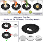 TeamFar Mixing Bowls, Stainless Steel Nesting Salad Bowl with Lids & 3 Graters, For Kitchen Cooking Serving Prepping, Airtight & Non-Slip, Size 4.6/3.5/2/1.5/1/0.7 QT, Set of 5 & Black