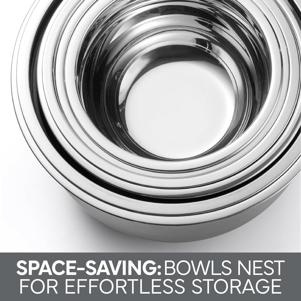 COOK WITH COLOR Stainless Steel Mixing Bowls Set with Lids - Nesting Bowls with Non-Slip Bottom, Grey, 12 Pieces
