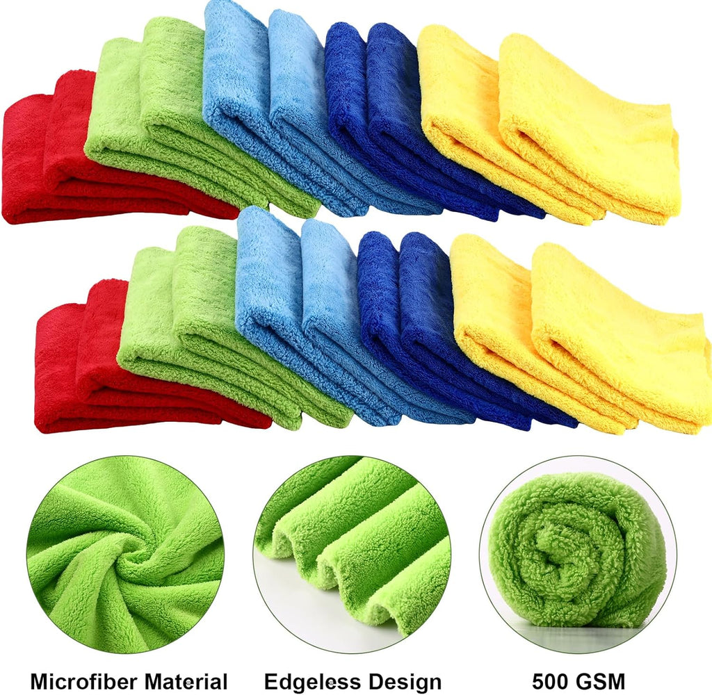 Shimeyao 30 Pcs Edgeless Microfiber Plush Towels for Cars Detailing Drying Wash Polishing Absorbent Cleaning Cloths, 500 GSM, 16 x 16 Inch(16 x 16 Inch,Multicolor,30 Pcs)