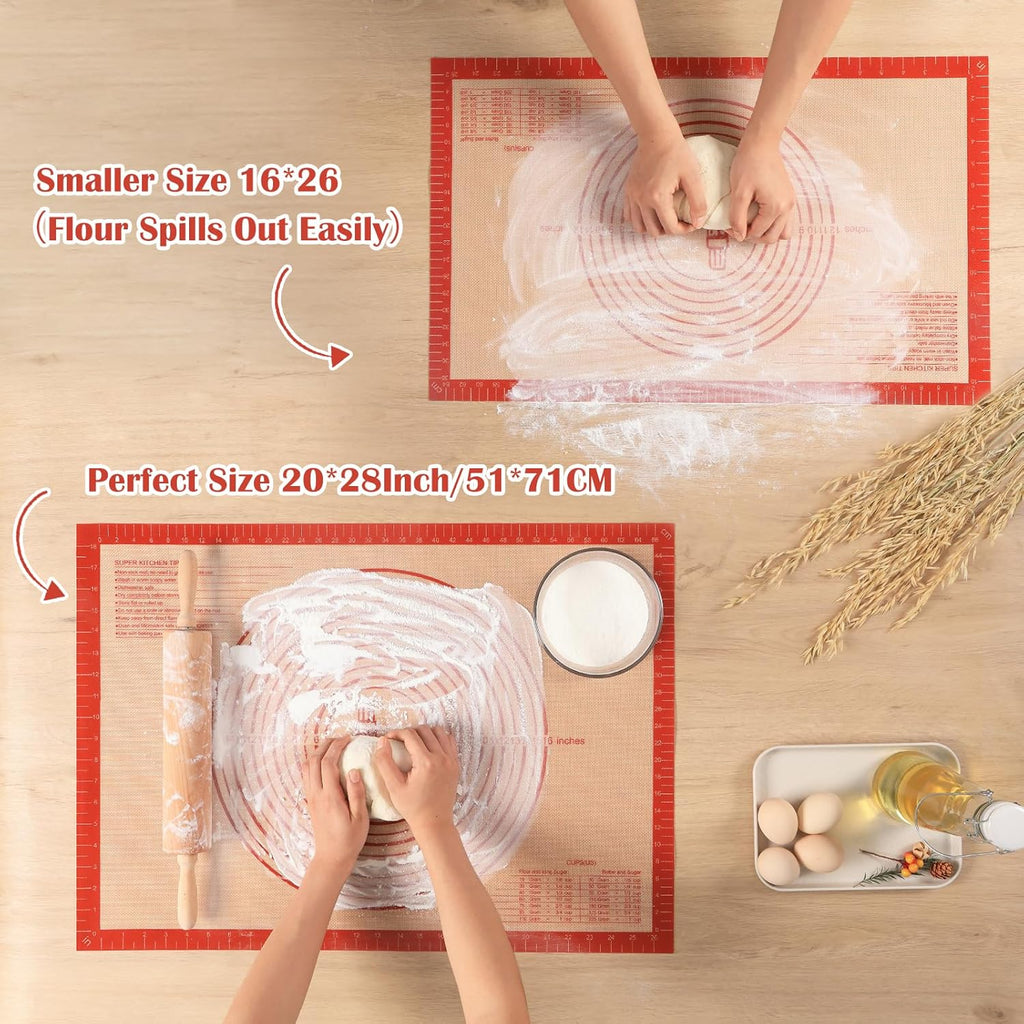 Non-slip Silicone Pastry Mat Extra Large with Measurements 28''By 20'' for Silicone Baking Mat, Counter, Dough Rolling, Oven Liner,Fondant/Pie Crust By Folksy Super Kitchen Red
