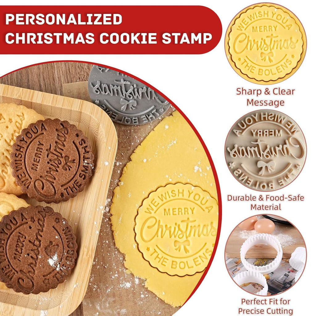 Personalized Christmas Cookie Stamps Customizable Name Cookie Stamps With Handle Cutter For Cookie Baking Decorating Cakes And Handmade Christmas Gifts Perfect (Concave cookie design)