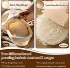 P&P CHEF Sourdough Bread Baking Supplies, 9” Round & 10” Oval Sourdough Proofing Baskets Starter Kit, Bread Making Tool Set with Cloth Liner Bread Lame Scraper Brush Dough Whisk