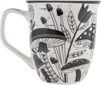 Karma Gifts 14 oz Black and White Boho Mug Mushroom - Cute Coffee and Tea Mug - Ceramic Coffee Mugs for Women and Men
