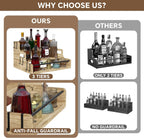 3-Tier Liquor Bottle Display Shelf, Bar Stand for Whiskey, Spirits, Coffee Syrup Rack Organizer, Countertop Wine Rack for Home, Mini Coffee Bar, Small Liquor Cabinet and Kitchen Light Brown