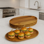 Woodard & Charles Acaica Wood Large Oval Serving Tray, Set of 4, 10" W x 15" L