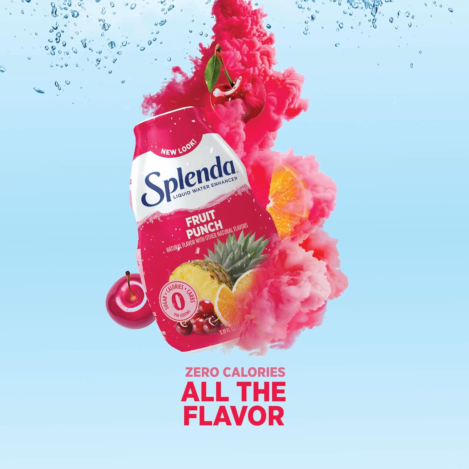SPLENDA Liquid Water Enhancer Drops, Sugar Free, Zero Calorie, Natural Flavor, Concentrated Drink Mix, 3.11 Fl Oz Each Bottle (Fruit Punch, 2 Pack)