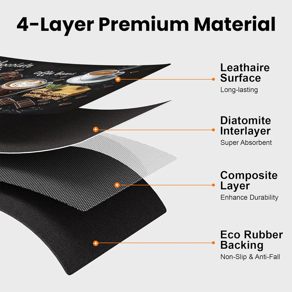 17"x 32" Coffee Bar Mat, Coffee Chocolate Absorbent Dish Drying Mat Cuttable Hide Stain Draining Table Pad for Kitchen Counter, Coffee Bar Accessories