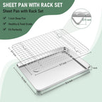 Baking Sheet with Wire Rack Set, Homikit Stainless Steel Quarter Sheet Pan with Grid Cooling Rack for Toaster Oven Roasting, Metal Bacon Cookie Trays Nonstick Jelly Roll Pan, 12" x 10" x 1 Inch