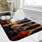 Dish Drying Mat Colorful Spices Herbs Kitchen Mat 12"x19" Bsorbent Coffee Maker Mat for Dishes,Utensils Coffee Maker Pots and Pans Easy Clean Dish Slip Resistant Pad