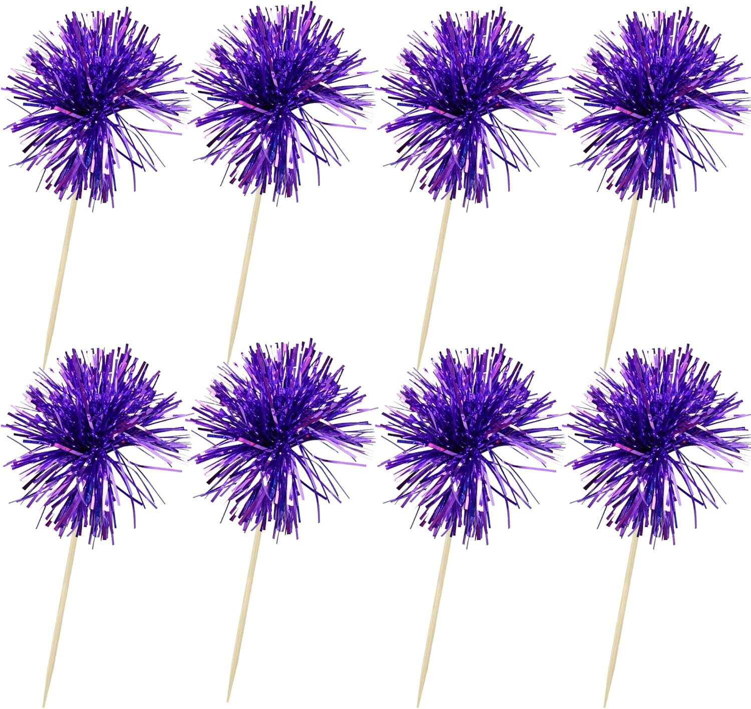 Ephlyn 30Pcs Foil Firework Cupcake Toppers Party Birthday Cake Toppers Supplies Sparkle Tinsel Cocktail Fruit Toothpick for Birthday Wedding Graduation Party Supplies Purple
