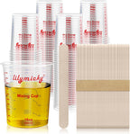 16 oz Plastic Mixing Cups, 100 Pack 16 oz (500ml) Disposable Measuring Cups with 100 Wooden Mixing Sticks, Can Be Used for Epoxy Resin, Liquid Measuring, Paint, Cooking and Baking