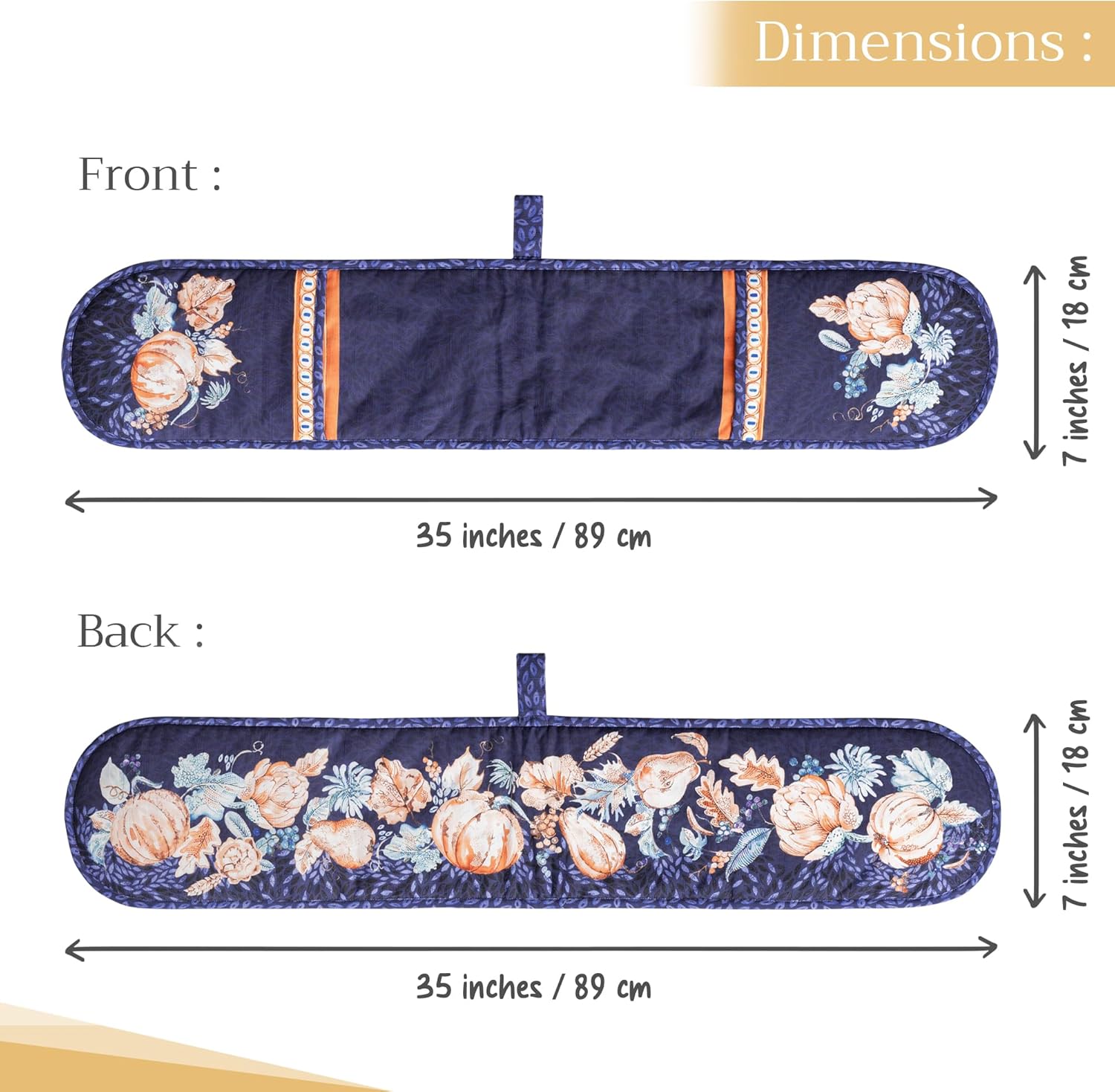 Maison d' Hermine Double Oven Mitts 100% Cotton 7"x35" Double Oven Mitt Heat Resistant BBQ Cooking Gloves with Loop, Baking, Grilling, Home, Kitchen, Handling Hot Pans (Pumpkin Blues)
