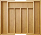 Expandable Large Utensil Drawer Organizer Cutlery Tray Bamboo Kitchen Silverware Organizer Cooking Utensil Tray Holder Adjustable Wooden Flatware Organizer for Drawer Spoon Fork Silverware Tray
