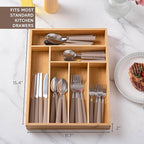 COOK WITH COLOR Bamboo Kitchen Utensil Set with Drawer Organizer | Cooking Tools and Storage Caddy, Brown, 25 Piece Cutlery Set