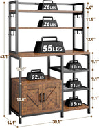 EnHomee Bakers Rack, 6 Tier Microwave Stand, Coffee Bar Organizer with 8 L-Shaped Hooks, Kitchen Shelves with Large Capacity Storage, 14.1 x 30.1 x 63.1 Inches, Rustic Brown