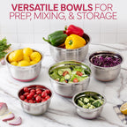 COOK WITH COLOR Stainless Steel Mixing Bowls Set with Lids - Nesting Bowls with Non-Slip Bottom, Rose, 12 Pieces