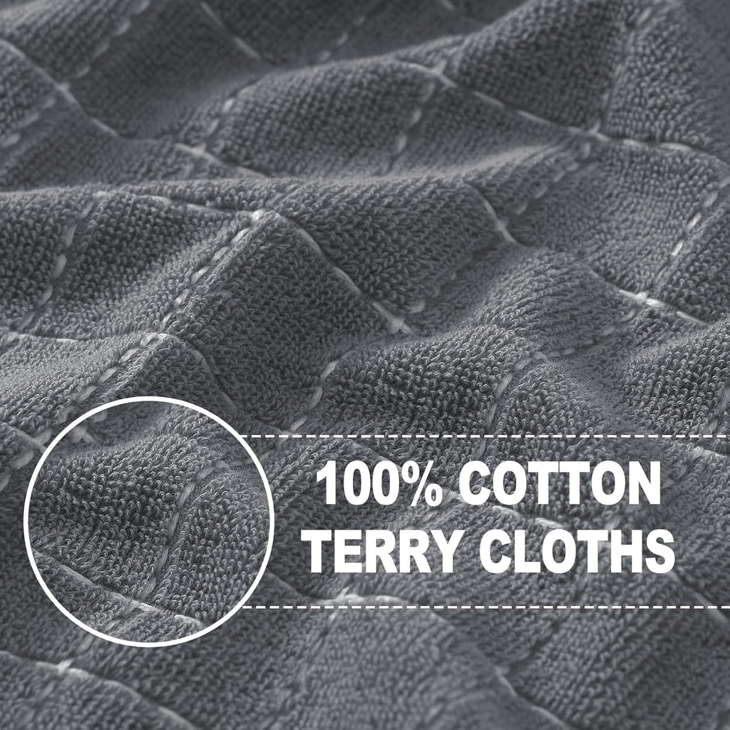 Homaxy 100% Cotton Terry Kitchen Towels(Grey, 13 x 28 inches), Checkered Designed, Soft and Super Absorbent Dish Towels, 8 Pack