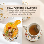 Absorbent Coaster Set of 6 with Holder, Drink Coasters for Coffee Table, Kitchen, Home Decor, Cute Ceramic Round Coasters, Alternative to Silicone, Cork or Glass Coaster (Sunset with Black Holder)