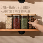 37oz Rectangle Airtight Glass Storage Containers with Bamboo Lids (Set of 4), Square Food Storage Jar, Pantry Organizers for Cereal, Nuts, Snacks and Coffee beans (‎with Black Lable)