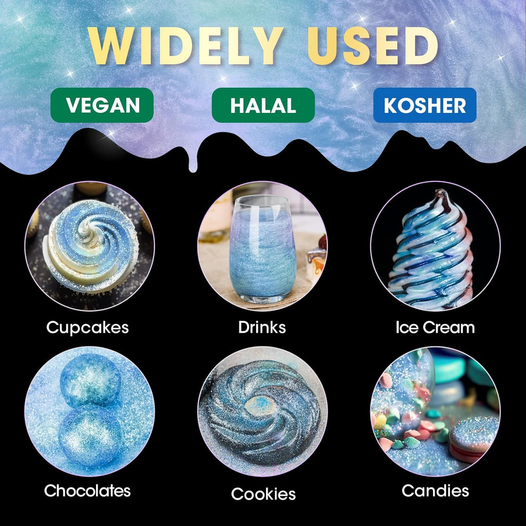 NiHome 0.18oz/5g Edible Food-Grade Glimmer Powder Glitter Luster Dust Metallic Food Decorating Sprinkle Dust for Drink Wine Beverage Cake Candy Dessert Bakery Restaurant Vegan (Iridescent Blue)