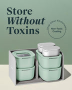 Caraway Mini Food Storage 11pc Set - Glass Storage Containers for Food - Non-Toxic Ceramic-Coated Glass - Air Release Technology - Compact & Stackable Design - Mist