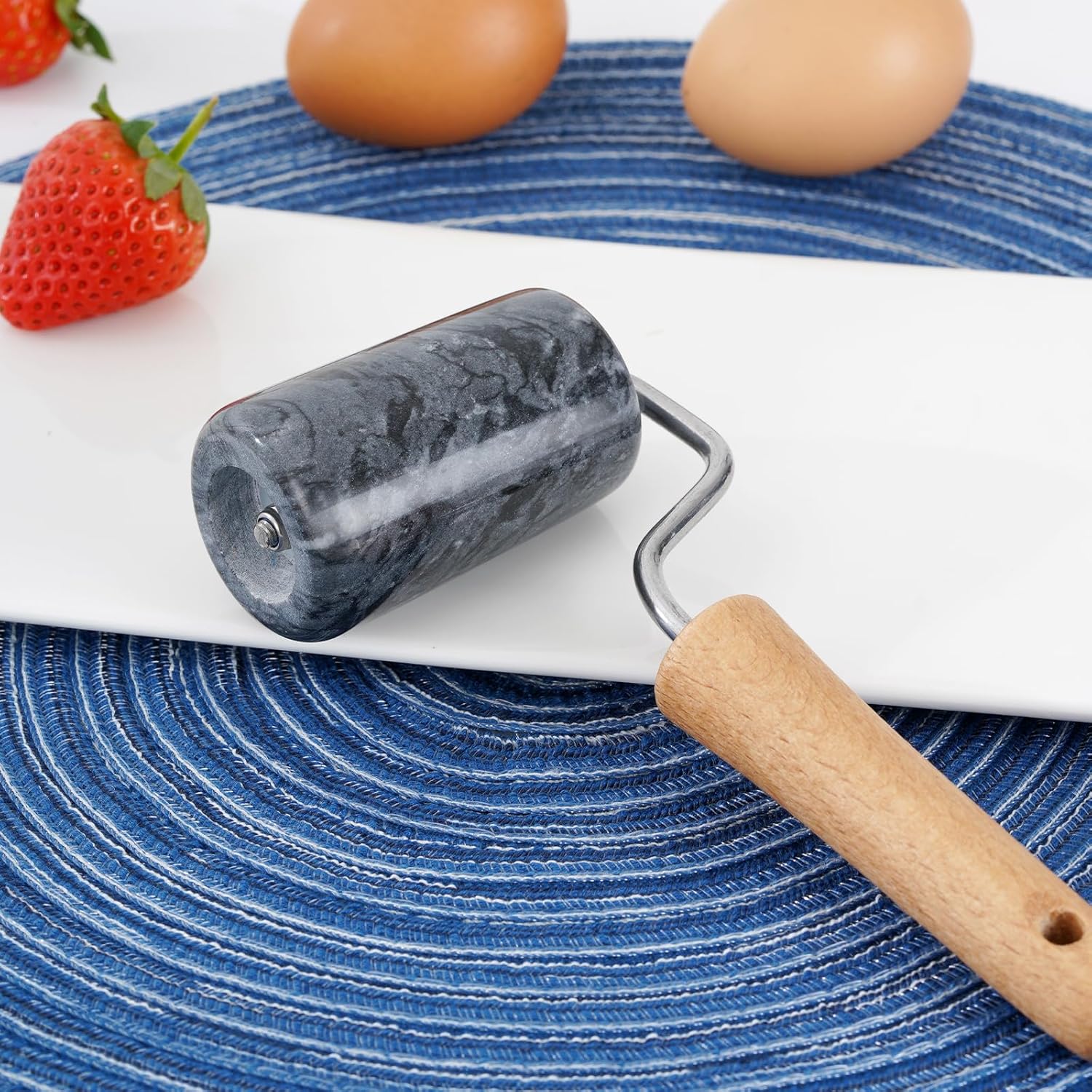 Tianman Rolling Pin Pizza Roller, Marble Roller Non-Stick T-Type, For Cake Baking Tortilla Fudge Pizza Cookies and Other Kitchen Baking Cooking (Type 3 Black).