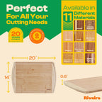 Riveira Two Tone Bamboo Wood Cutting Board – Gourmet Bamboo Grandeur: 20 x 14 Wooden Cutting Board – Wooden Cutting Boards For Kitchen Decorative – Innovative Juice Grooves Wooden Chopping Board