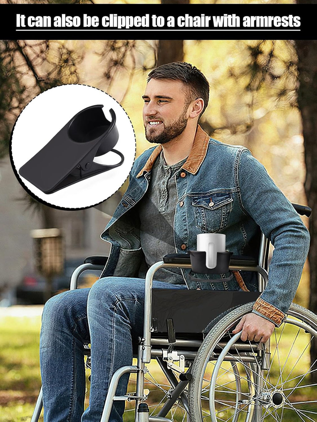 2PCS Drinking Cup Holder Clips, Kalolary Table Edge Cup Holder Clip Water Coffee Mug Holder Clip Desk Bottle Cup Stand Clip with Groove for Home & Office & Schoo (Black New)