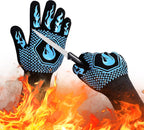 BBQ Fireproof Gloves, Grill Cut-Resistant Gloves 1472°F Heat Resistant Gloves, Non-Slip Silicone Oven Gloves, Kitchen Safe Cooking Gloves for Oven Mitts,Barbecue,Cooking, Frying,13.5 Inch-Sky Blue