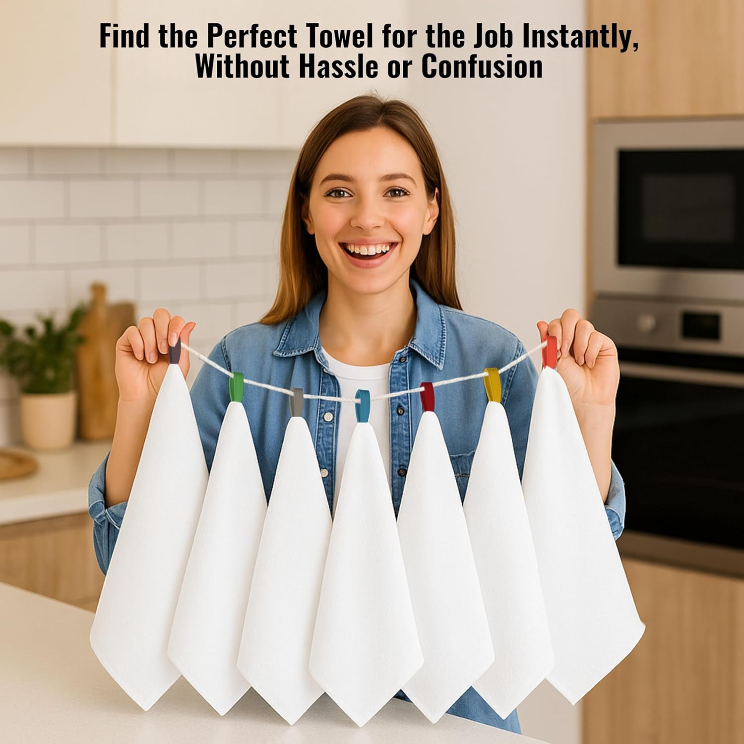 Premium Cotton Kitchen Towels Set of 7 – Ultra Absorbent & Soft Dish Towels with Color Hanging Loops – Quick Dry, Lint-Free Tea Towels for Cooking, Cleaning & Baking - 18"x28"