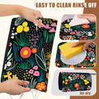 Dish Drying Mat Doodle Flower Meadow Coffee Bar Mat for Countertop Absorbent Rubber Backed Hide Stain Dish Drainer Rack Pad Coffee Pot Espresso Machine Dining Room Decoration 11.8 x 19.7 Inch