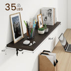 RICHFOCUS Floating Shelves for Wall Decor, 35.4W x 8D Wall Shelves Set of 2, 8 Inch Deep Rustic Wood Shelves Wall Mounted with Brackets, Long Floating Shelves for Living Room Bedroom Kitchen, Black